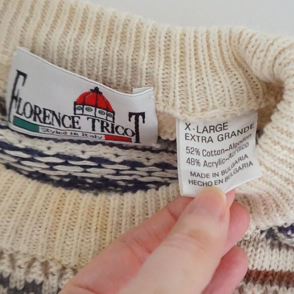 Vintage Florence Tricot Cream Cotton Knit Sweater Cabincore Old Money Retro XL - Picture 10 of 10
